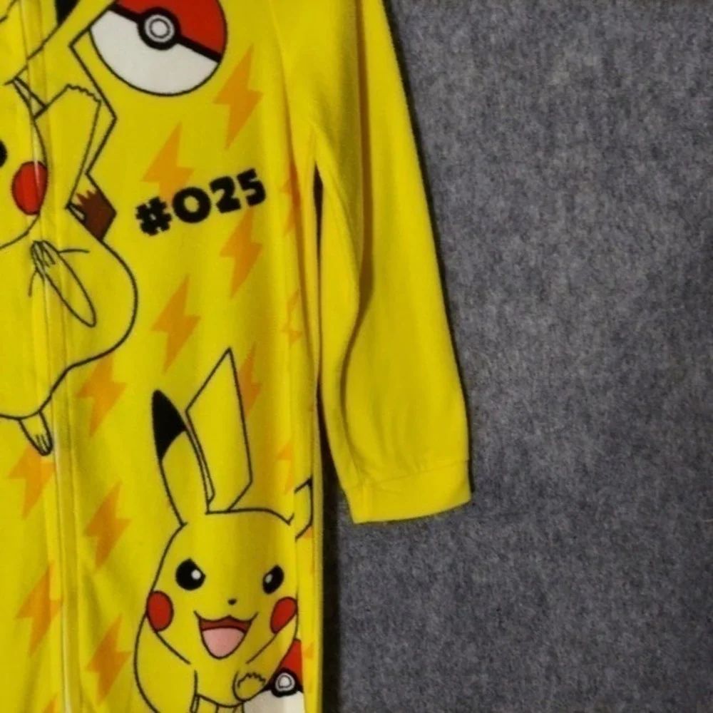 Pokemon Pajama Costume Kid L Pikachu Yellow Hooded Fleece One Piece Cosplay Suit